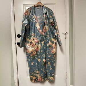 Vintage Nordic House Designs Womens Rain Coat Floral Multicolor Long 1990s